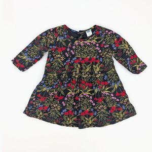 Old Navy Baby Dress Girl 3-6 M Black Floral Print 100% Cotton Ditzy